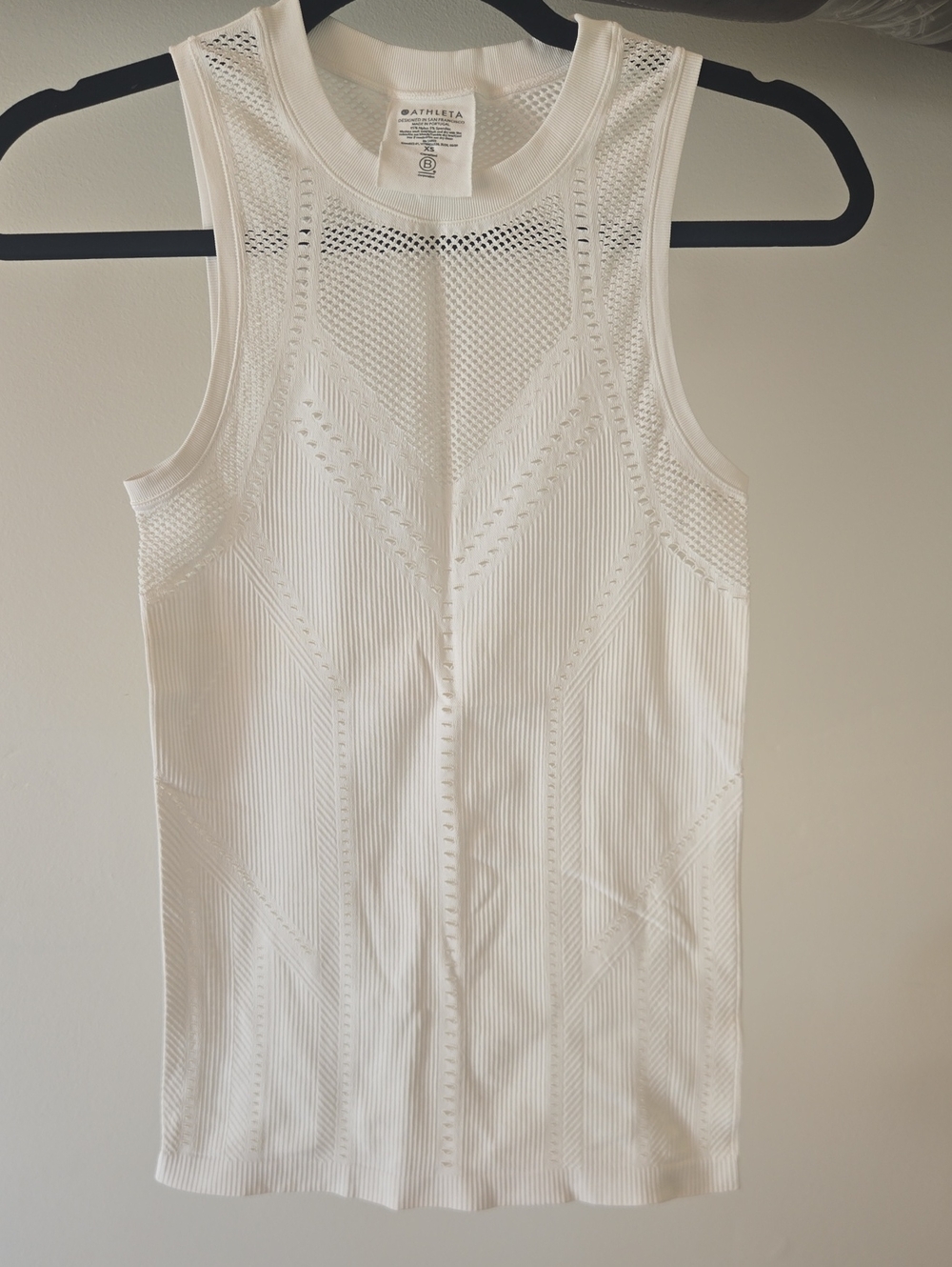 Athleta Cream Mesh-Detail Ribbed Tank Top